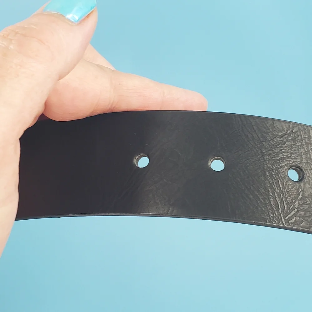 Black leather belt silver tone buckle